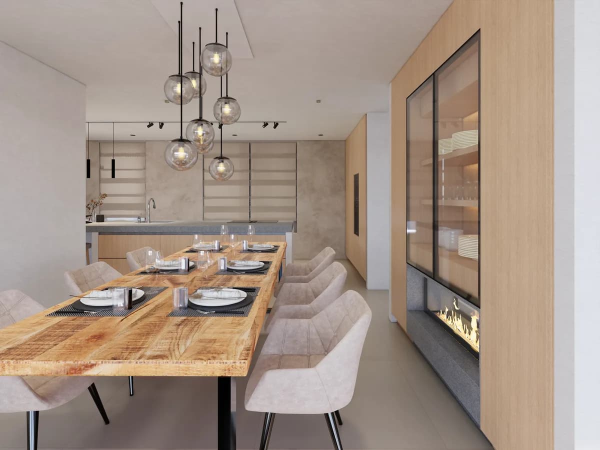 Eetkamer met sfeervol lichtplan door Molen Architects