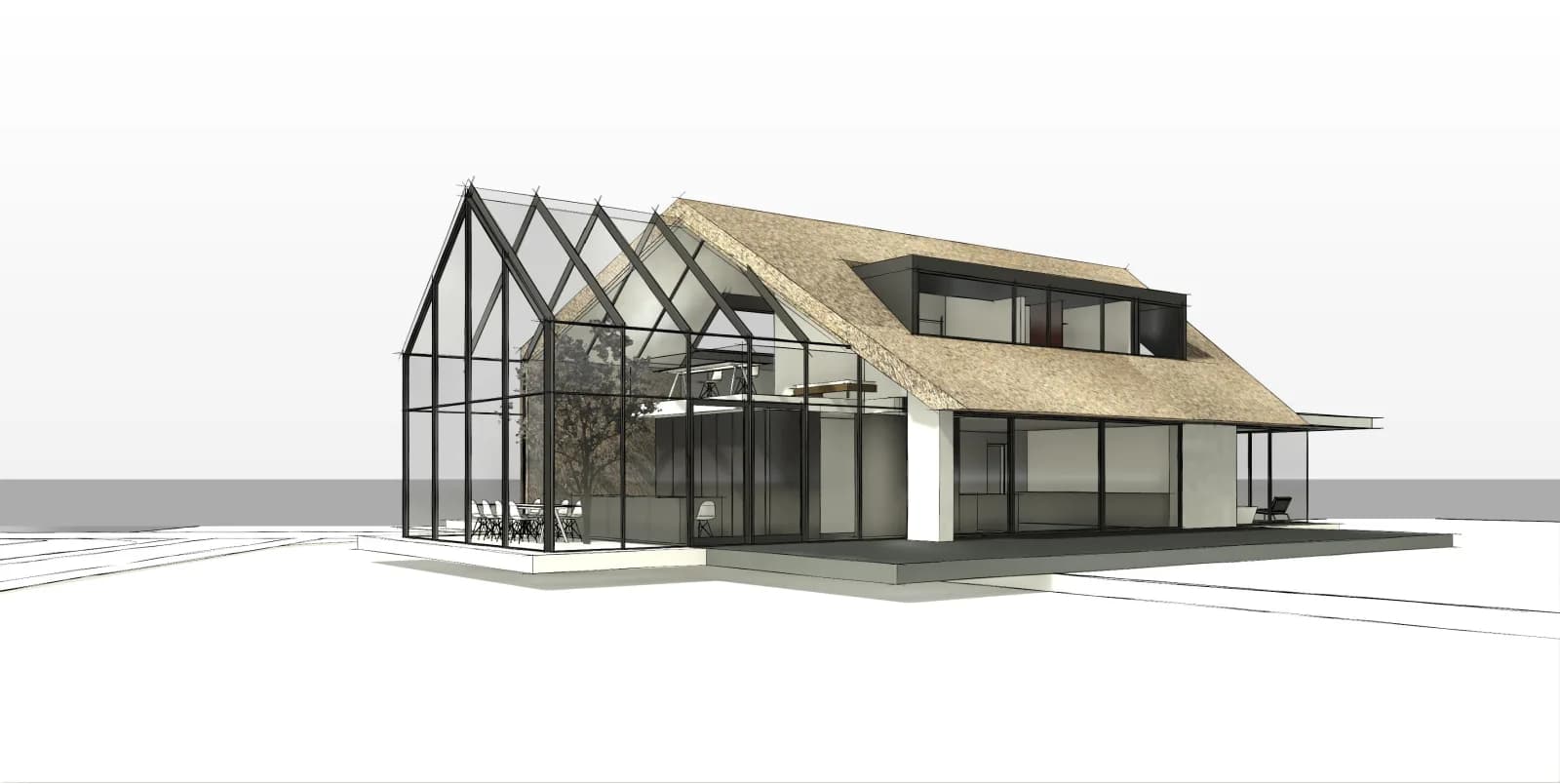Driedimensionaal schetsontwerp van een woning door Molen Architects